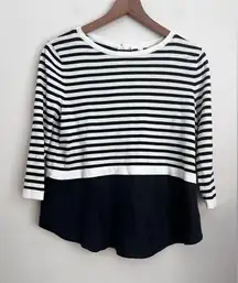 COS Striped CrewNeck Top sweater Silk Trim Lagenlook navy white relaxed flowy S