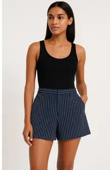 Abercrombie & Fitch High Rise Shorts Navy Stripe Large Preppy