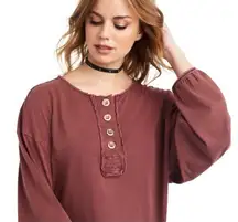 Ariat Women's Top Pinon Henley Long Sleeve Maroon Buttons NWT Medium Western