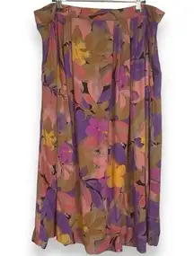 Vintage 90s Floral Skirt Rayon Tropical Flowy Plus Size 22 Crinkly Fabric Purple