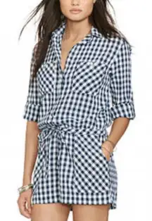 Ralph Lauren Denim & Supply 100% Cotton Navy Blue White Gingham Check Romper XS
