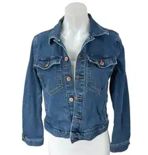 J.Crew Women's Blue Denim Long Sleeve Stretch Button Down Crop Jean Jacket Sz XS