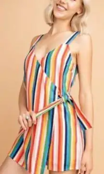 Le Lis Collection Linen Blend Rainbow Colorful Romper Size S