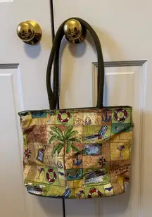 Vintage Anne Ormsby Canvas Cruise Tropical Print Beaded Design Tote Bag