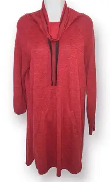 Bass Marled Drawstring Cowlneck Knit Dress Red Black M