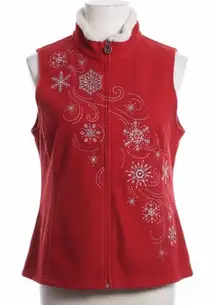 Breckenridge XL Red Fleece Vest Snowflake Embroidered Holiday Christmas Winter