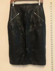 Zara Basic Authentic Leather Knee length Skirt. Size : S. Color: Black