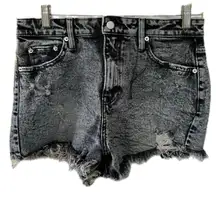 I&M Distressed Black Label Acid Stone Wash Raw Fray Hem Comfort Denim Shorts M