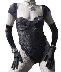 Vintage 80s Victoria Secret G String High Cut Thong Lace Bodysuit Gold Label