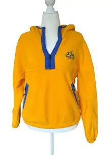 Marmot Super Aros Fleece Hoody 1/2 Zip Womens Size M Yellow/Blue Kangaroo Pocket