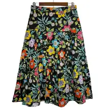 J.Crew Tawna‎ Butterfly A-Line Skirt 4 Tall Black Floral Cotton Cottage Lined