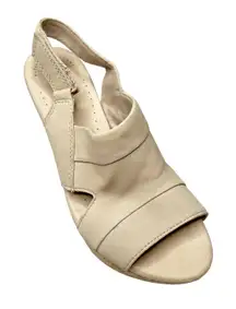 Clarks Collection Suede Nude Cork Wedge Heels Platform Sandals Size 7.5 M