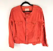 Grey State Womens Button-Up Jacket Collarless Elastic Cuff Waist Cotton Orange 4