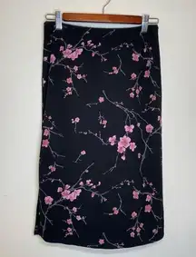 Y2K Sulina Midi Skirt Pink ditsy floral side slit stretchy office siren Size S M