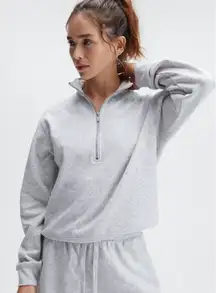 Fabletics Go-To Half Zip Crewneck Heather Gray Sweatshirt Size Large