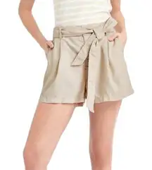 Gap Shorts Women's Size Large Khaki Linen Blend Pockets Belted Casual Summer