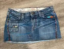 Y2k vintage low rise denim mini skirt 1921 boho festival medium 27 to 28 waist