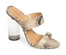 Schutz Veridiana snakeskin print Transparent Column Heel Sandal Size 9.5