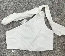 TOPSHOP White One‎ Shoulder Tie Strap Crop Top Women's US 12 Textured NWT