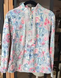 Lilly Pulitzer Janie Embroidered Popover zip SEA TO SHINING sailboats pullover