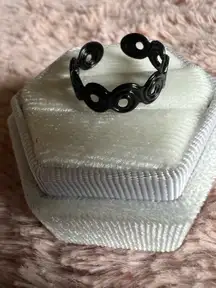 Stainless Steel Black Shiny Finish Adjustable Ring Size 7-9