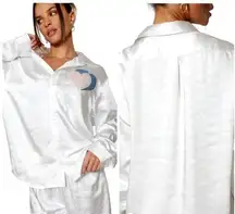 Boys Lie Shirt Women Medium White Satin Collared Button Down Bridezilla Top NWOT