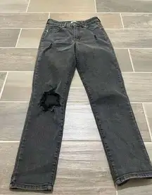 Cotton on high 90’s charcoal wash distressed denim jeans size 6