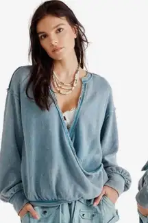 Free People Anyway Tee Sweatshirt Sweater Deep Teal Small Plunge Bohemian Grunge