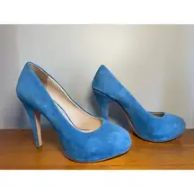 miu miu Blue Suede High Heel Platform Pumps Size 36/ US 6