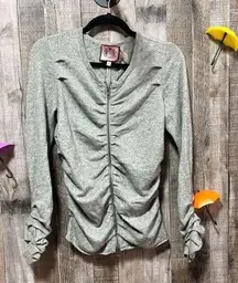 Juicy Couture Grey Wool and Cashmere Blend Ruched Zip Cardigan