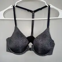 Victoria's Secret Racerback Semi Demi Bra 34B Black Gray Front Clasp