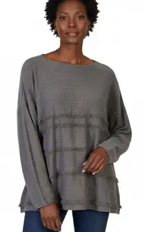 J.Jill Ruffle Long Sleeve Knit Pullover Womens 2X Taupe Grandmacore Classiccore