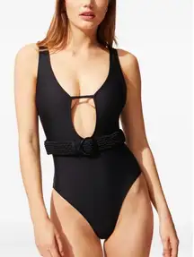 Solid & Striped Beatrice Belted Keyhole One-Piece Swimsuit M Black Boho