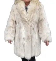 Vintage Women’s 100% White Cream Fox Fur Coat with Spots Après-Ski Style Winter