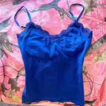 angel y2k 2000s vintage navy blue lace trim cami tank top