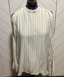 Free People  White Striped Cut Out Backless Long Sleeve Top Shirt Size Large