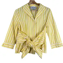 CARLISLE Size 8 VINTAGE Yellow COTTON Wrap Belt STRIPED Button Up SHIRT‎ BLOUSE