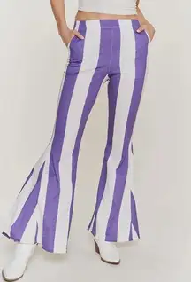 Striped elastic waist band flare pants