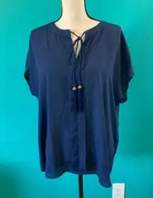 Blu Pepper Perch by  semi sheer dark blue blouse in size 3XL