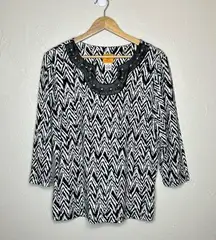 Ruby‎ Rd Aztec Print Studded Faux Leather Trim Blouse