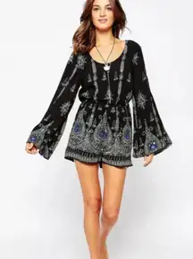Anna Sui X Oneill Romper Boho Black Gauzy Embroidered Sequins Festival Size L