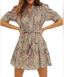 BA&SH Jasmine Floral Ruffle Shirt Robe Mini Dress Puff Sleeves Size Medium