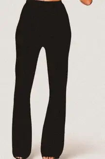 Meshki Black Rue Ribbed Flared Knit Pants | Y2K Minimalist Streetwear | Small