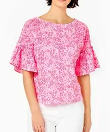 Lilly Pulitzer Ziva White Pink Shandy Invest A Gator Cotton Knit Top Shirt