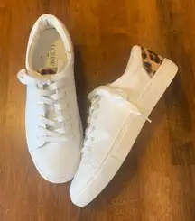 J. Crew Women's Saturday Sneaker 8  White Sneakers with Leopard Detail