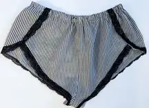 Black & White Pinstripe Lace Trim Sleep Shorts