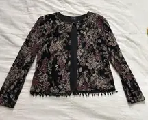 Vintage MSK Black & pink floral jacquard cardigan with beaded fringe