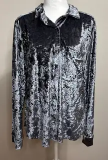 Anthropologie Amadi Velvet Burnout Button Down Shirt Grey Womens M Holiday Party