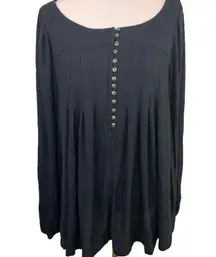 Free People Black Devin Henley Long Sleeve Pleated Blouse Size Large