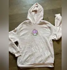 Love tribe women’s medium light pink pullover with mushroom design